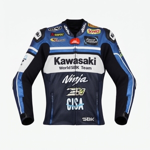 Men’s Rawasaki Cowhide Leather <b>Racing</b> <b>Jacket</b>/Chaqueta MotoCP Style CE Level 2 Armor Motorcycle Track Riding Protective Gear CE - Product Image 1