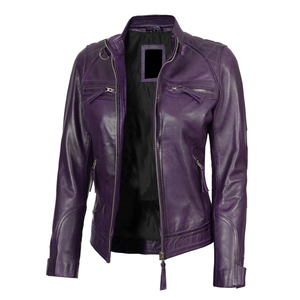 REBA SPORTS IMPEX <b>Purple</b> Genuine Leather Bomber Jacket Full Sleeve Zipper Closure Breathable Custom Logo Women Autumn Wear - Product Image 1