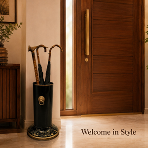 Porte-parapluie décoratif de luxe en métal sur pied avec anneau en forme de lion pour l'entrée, le bureau à domicile ou la décoration d'hôtel - Product Image 4