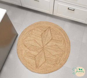 Alfombra Redonda de Yute Jernatz Económica, Hecha a Mano, Color Marrón Natural, Estilo Bohemio, Pelo Plano, Ecológica, para Sala de Estar - Product Image 4