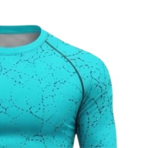 <b>Turquoise</b> Long Sleeve Compression <b>Shirt</b> Crackle Print Athletic Training Gym Workout Breathable Sublimated Performance Sportswear - Product Image 4