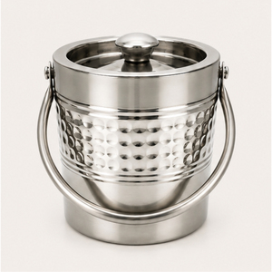 Seau à glace en acier inoxydable à double paroi avec couvercle et poignée, refroidisseur à vin et champagne en métal martelé pour bar - Product Image 1
