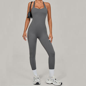Mono de yoga halter para mujer con logo personalizado, sexy, espalda descubierta, ajuste ceñido, control de abdomen, levantamiento de glúteos, ropa deportiva para entrenamiento y running - Product Image 3