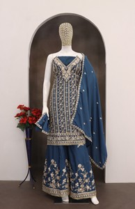 Salwar Kameez Chinon Semisellado con Bordado y Lentejuelas - Estilo Moderno para Bodas, Fiestas, Graduaciones y Diwali - Product Image 4