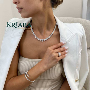 Lab Grown Diamond Luxury Statement Necklace Pear Cut S925 <b>Silver</b> Rhodium Plated Pyramid Design Wedding Gift Jewelry for Women - Product Image 1