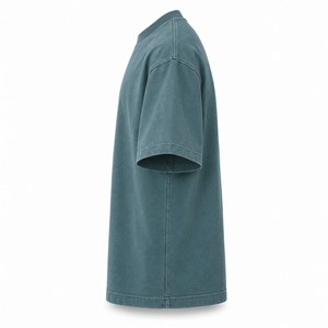 Camiseta de Cuello Redondo Ancho, 270 g/m², Color Verde Azulado, Algodón Compacto, Teñido, Lavado, Corte Cuadrado, para Hombre, con Impresión de Logotipo Personalizado - Product Image 3