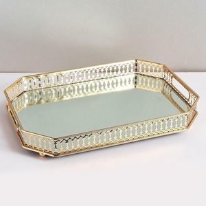 Plateau de service rectangulaire en acier inoxydable gravé, style rétro de luxe léger, pour gâteaux, desserts, fruits secs et snacks – Présentoir élégant - Product Image 3