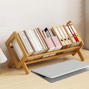 Étagère à livres moderne multifonctionnelle à un seul niveau en bambou, organiseur de bureau incliné, présentoir pour la maison, le bureau ou la bibliothèque - Product Image 1