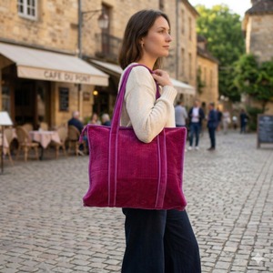 Premium Quilted Cotton Velvet Pink Tote Bag Women Double Handle Spacious Interior Large Capacity Shoulder <b>Handbag</b> - Product Image 3