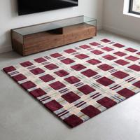 Tapis moderne classique bordeaux à motif floral en laine, noué à la main, à poils plats, épaisseur moyenne, durable, motif quadrillé, pour salon