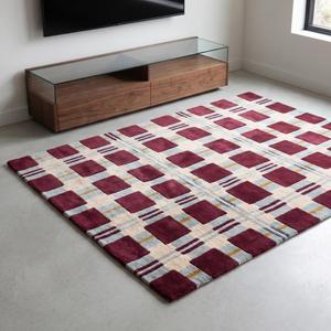 Alfombra Moderna de Lana con Diseño Geométrico a Cuadros Color Borgoña, Alfombra Tejida a Mano con Patrón de Cuadrícula para Sala de Estar, Dormitorio, Decoración del Hogar - Product Image 5