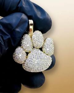 Pendentif Empreinte de Patte Moissanite Iced Out Hip Hop en Argent 925 Plaqué Rhodium, Bijoux Fins, Pendentifs et Breloques, Cadeau Tendance - Product Image 1