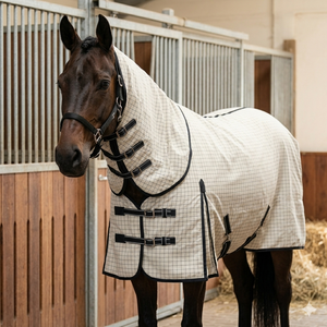 260-280 GSM Polycotton Dressage Use Horse Rug Combo for Summer Black Binding Breathable UV Protection <b>Removable</b> Leg Straps - Product Image 2