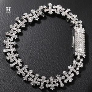 Iced Out Cross Link <b>Bracelet</b> Diamond Gothic Cross Charm <b>Bracelet</b> Hip Hop Men Jewelry with Luxury Box Clasp - Product Image 2