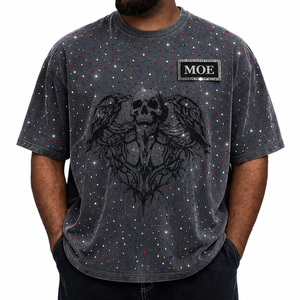T-shirt d'été délavé à l'acide avec strass, en coton épais, pour hommes, coupe oversize, logo personnalisé, faible MOQ, style décontracté et coupe carrée - Product Image 4