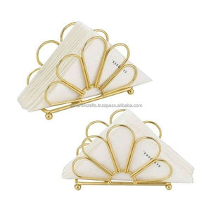 Glam Metal Napkin Holder Gold Finish Shell Design Free Standing <b>Tissue</b> Box Stand for kitchen and Home Decor - Product Image 1