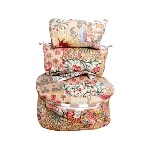 Ensemble de sacs en coton faits à la main pour femmes, imprimé floral, écologique, léger, trousse de maquillage, étui de toilette imperméable, sacs cosmétiques - Product Image 3