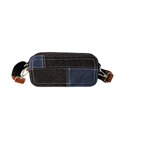 Denim Crossbody Bag With <b>Adjustable</b> <b>Strap</b> And Zipper Closure In Blue And Black Colors - Product Image 4