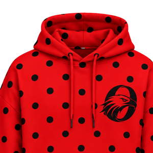 <b>Red</b> Black Polka Dot Women Pullover <b>Hoodie</b> Fleece Hooded Sweatshirt Casual Loose Fit Long Sleeve Kangaroo Pocket Streetwear - Product Image 3