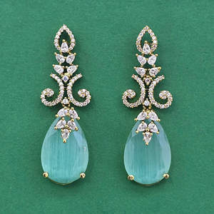 Pendientes Clásicos de Circonia Cúbica con Baño de Mehndi, Joyería de Lujo 443957 - Product Image 2