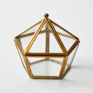Terrarium en verre géométrique avec cadre doré, design moderne, récipient pour plantes d'intérieur - Product Image 2