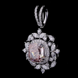 Conjunto de Pendientes y Colgante de Diamante Rosa Cultivado en Laboratorio |   Joyería de Diamantes con Corte Cojín y Halo | Conjunto de Joyería Nupcial - Product Image 1