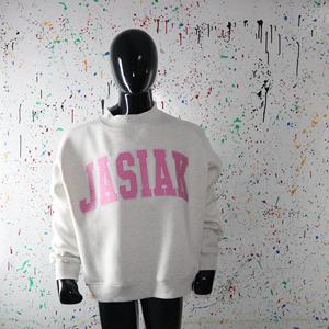 Sweat-shirt à col montant JASIAK ASH GREY 100% coton avec broderie appliquée rose clair, col large, URBAN PRODUCTIONS - Product Image 3