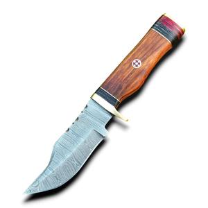 Couteau de chasse tactique EDC en acier Damas ultra-affûté de haute qualité, manche en bois de rose et laiton, fabrication OEM/ODM, vente directe usine, faible MOQ - Product Image 1