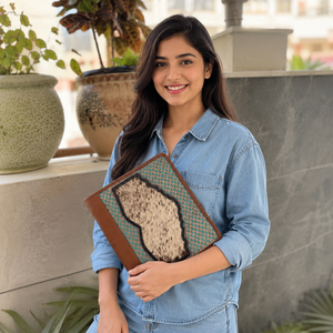 Cowhide Hand Tooled Zipper Lock Business Portfolio Binder Manufacture Turquoise Color Document <b>Folder</b> With <b>Card</b> Holder - Product Image 3
