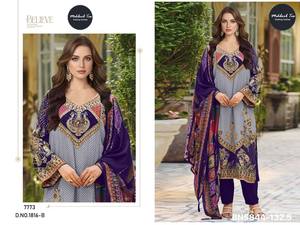Proveedor de conjuntos de salwar-kameez y dupatta de muselina de viscosa de primera calidad con estampado digital y bordado Aari, de la India, para la moda femenina. - Product Image 3