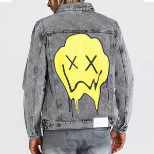 Veste en jean streetwear personnalisée, délavée à l'acide, vintage, surdimensionnée, avec lettres brodées et strass, pour homme - Fabricant - Product Image 2
