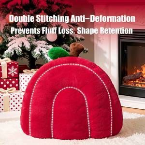 Cama para Gatos en Forma de Manzana, Cueva Cálida de Felpa para Mascotas, Nido Semi-Cerrado para Dormir, para Perros Pequeños, Cachorros y Gatitos, con Cojín Suave Extraíble - Product Image 5