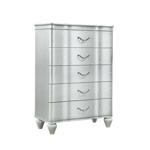 Stile tradizionale punto di riferimento cassa in legno a 5 cassetti con tiranti per cassetti in metallo argentato per armadi da soggiorno - Product Image 1