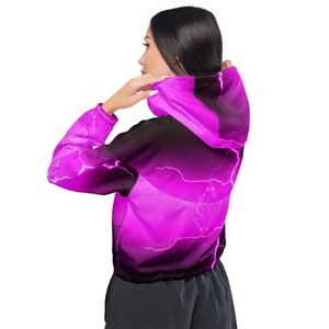 Veste coupe-vent à capuche zippée pour femme, style pull-over, avec blocs de couleur, pour le sport, parfaite pour la sublimation - Product Image 4