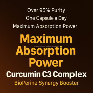 Capsules de curcumine C3 complexe et de biopérine hydrosolubles OEM, booster d'absorption antioxydante pour adultes - Vegan, naturel, 30 unités - Product Image 2