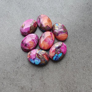 Pierre précieuse ovale calibrée en turquoise d'huître épineuse rose naturelle |   Cabochon poli - Product Image 2