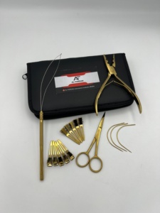ชุดอุปกรณ์ต่อผมคุณภาพสูงระดับมืออาชีพ AL-FARDAN INSTRUMENTS สีทองพลาสม่า พร้อมเครื่องมือต่อผม  โลโก้สั่งทำได้ คีม กรรไกร คลิป - Product Image 6