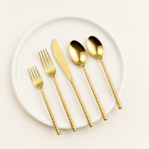 Ensemble de couverts de luxe en acier inoxydable doré 5 pièces |   Ensemble de couverts royal cuillère, fourchette et couteau |   Vaisselle haut de gamme pour la décoration de la salle à manger à la maison - Product Image 1