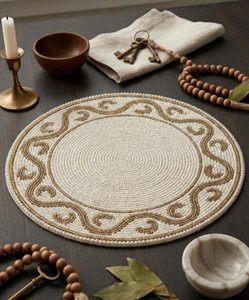 Custom Floral <b>Beaded</b> Satin Table <b>Placemat</b> Round Dining Mat Handmade Decorative Pad for Hospitality - Product Image 3