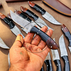 Cuchillo de bolsillo fijo de acero de Damasco, mango de hueso de camello, punta recta, grado industrial, venta al por mayor OEM para caza y camping - Product Image 4