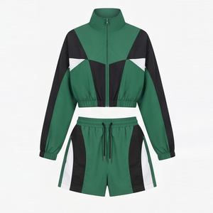 Women Windbreaker Short Set/Zipper Jacket And Drawstring Waist Shorts/Two Piece Women's Sets Windbreaker Shorts And Crop Jacket - Product Image 3