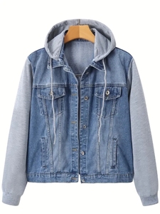 Veste à capuche en jean pour femme de haute qualité, manches longues, respirante, en coton, décontractée, pour l'hiver, avec logo personnalisé - Product Image 4