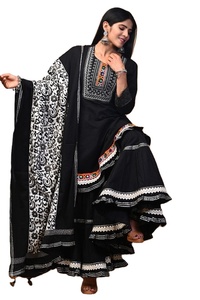 Robe Anarkali Kurta / Kurti Garara pour femme, en coton pakistanais, anti-humidité, protection solaire, longueur genou, pour mariage et fête - Product Image 2