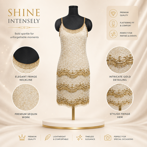 Champagne Gold Beaded Mini Dress Women <b>Sequin</b> Fringe Spaghetti Strap Bodycon Cocktail Party Evening Wedding Glamorous Fashion - Product Image 5