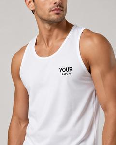 <b>Men's</b> <b>White</b> Solid O-Neck <b>Tank</b> <b>Top</b> 100% Polyester Breathable Knitted Front Logo Heat-Transfer Printed Casual Style - Product Image 6