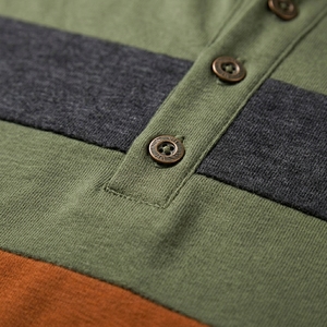 Mens Long Sleeve Striped T Shirt Fashion Color Block Henley Shirts Lightweight Cotton Knit Casual Pullover Top Tee Shirts - Product Image 2