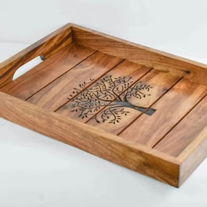 Plateaux de service modernes en bois pour le petit-déjeuner avec 2 plateaux de service pour la vaisselle - Product Image 1