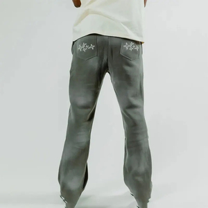 Pantalones Deportivos Personalizados con Logotipo, Estilo Urbano, para Hombre, de Algodón Grueso, Lavado Ácido Vintage, Anchos, Holgados, con Rayas - Product Image 2