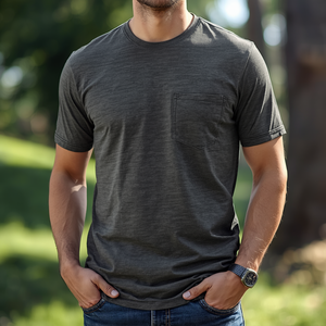 T-shirt à manches courtes en coton épais 320G avec poche, décontracté, personnalisable OEM/ODM - Product Image 1