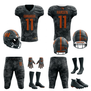 Ensemble d'uniformes de football américain personnalisés avec broderie, numéros cousus en twill, maillot de football sublimé camouflage et pantalon rembourré - Product Image 1
